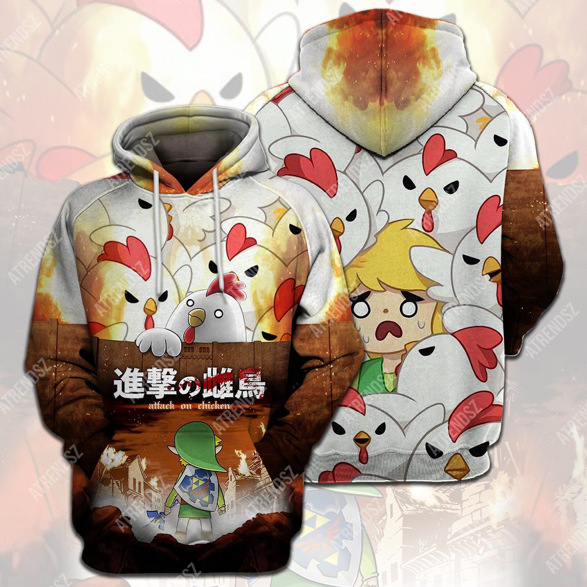 Unifinz Legend Of Zelda Chicken T-shirt Funny Link Attack On Chicken Crossover AOT T-shirt Legend Of Zelda Hoodie 2022