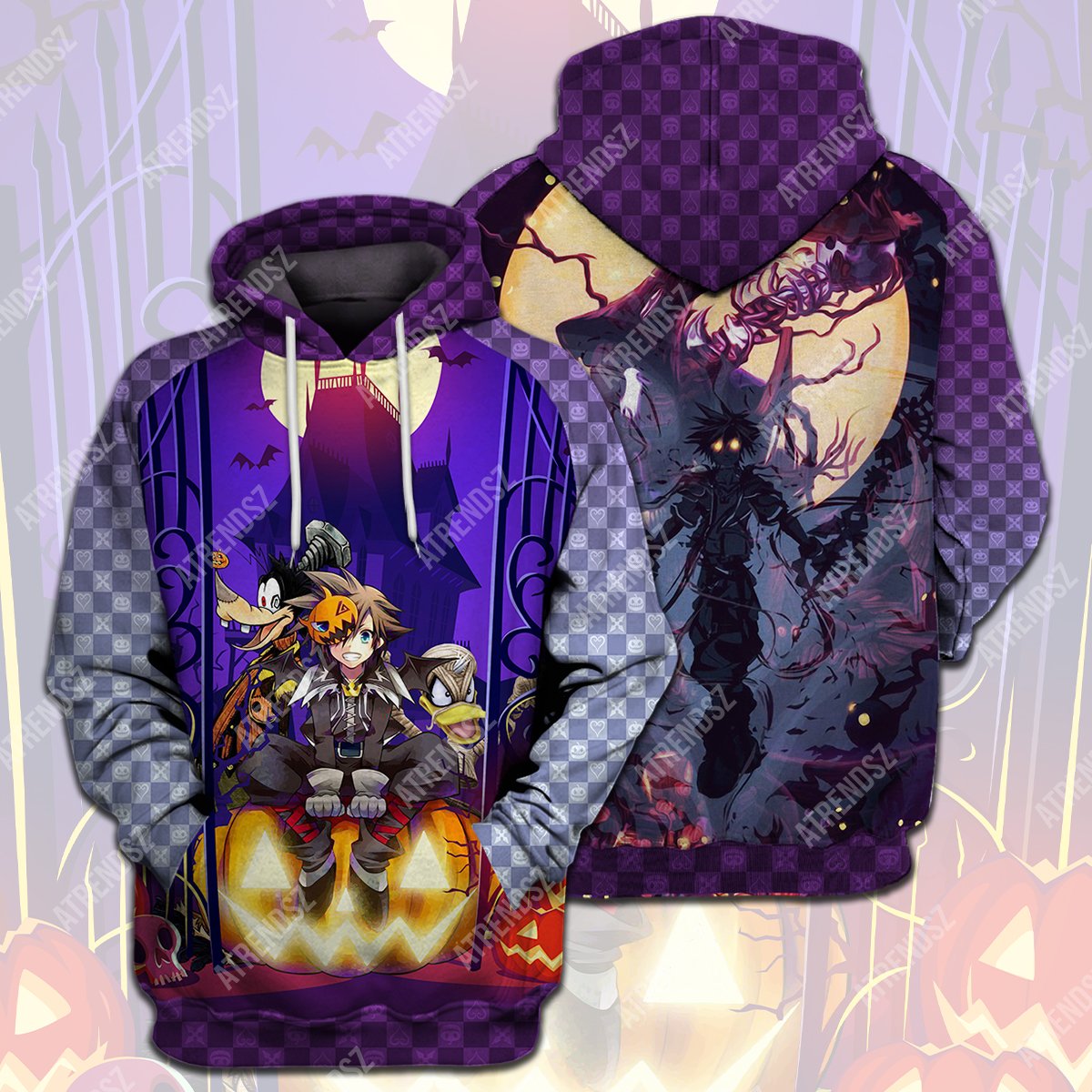  Kingdom Hearts T-shirt Dark Sora Donald Duck Goofy Halloween Dark Purple T-shirt Hoodie Adult Full Print