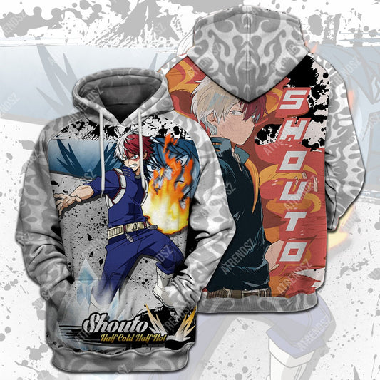  My Hero Academia T-shirt Shouto Hald Cold Half Hot Fighting Scene Grey T-shirt Hoodie Adult Full Print