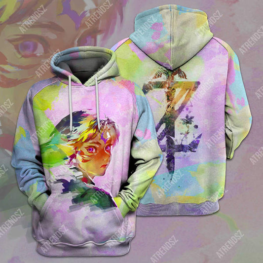 Unifinz Legend Of Zelda Shirt Watercolor Link Painting Botw Z Logo T-shirt Legend Of Zelda Hoodie 2022