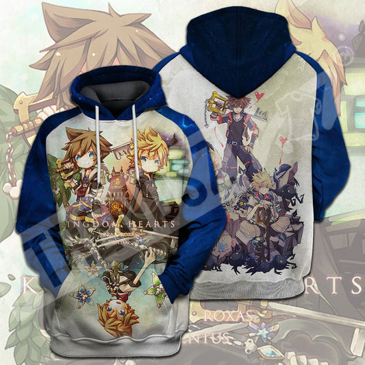  Kingdom Hearts T-shirt Sora Ventus Roxas Chibi Blue T-shirt Hoodie Adult Full Print