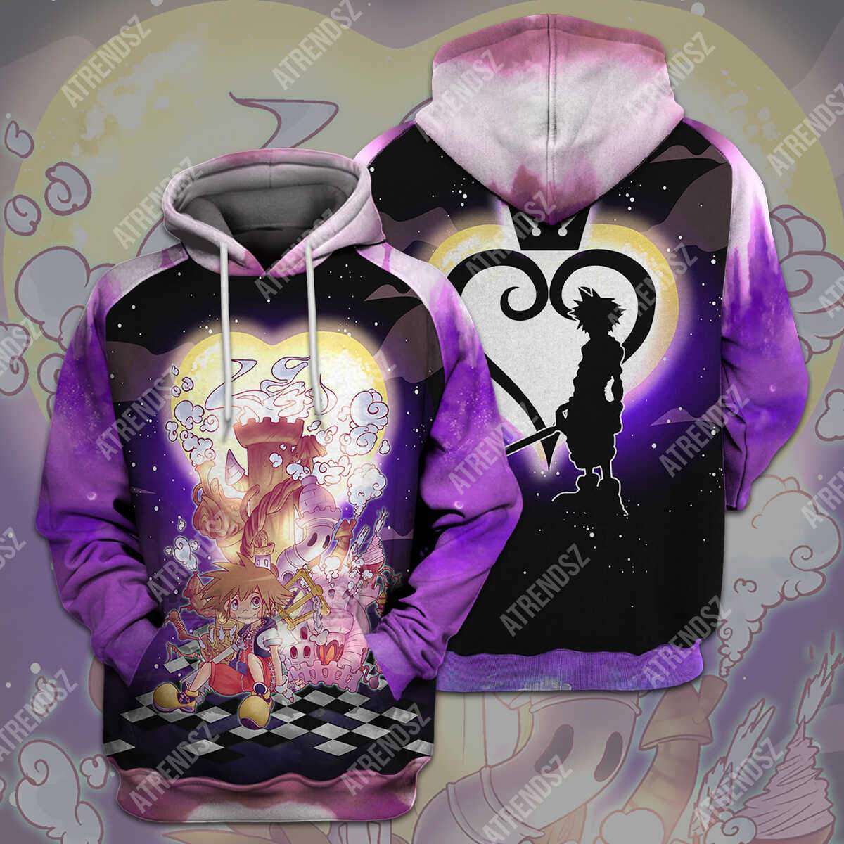  Kingdom Hearts T-shirt Sora Castle Silhouette Kingdom Hearts Logo Purple T-shirt Hoodie Adult Full Print