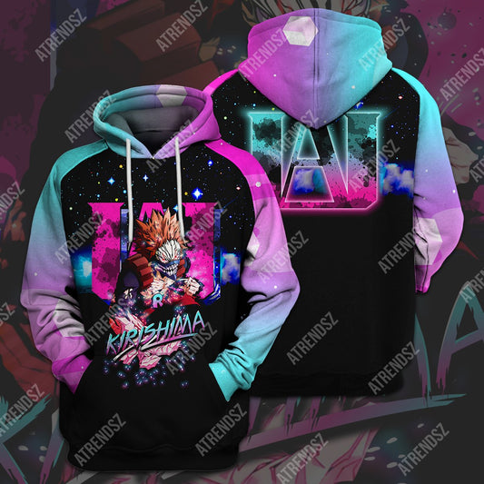  My Hero Academia T-shirt Kirishima Eijirou Blue Black Pink My Hero Academia Logo T-shirt Hoodie Adult Full Print