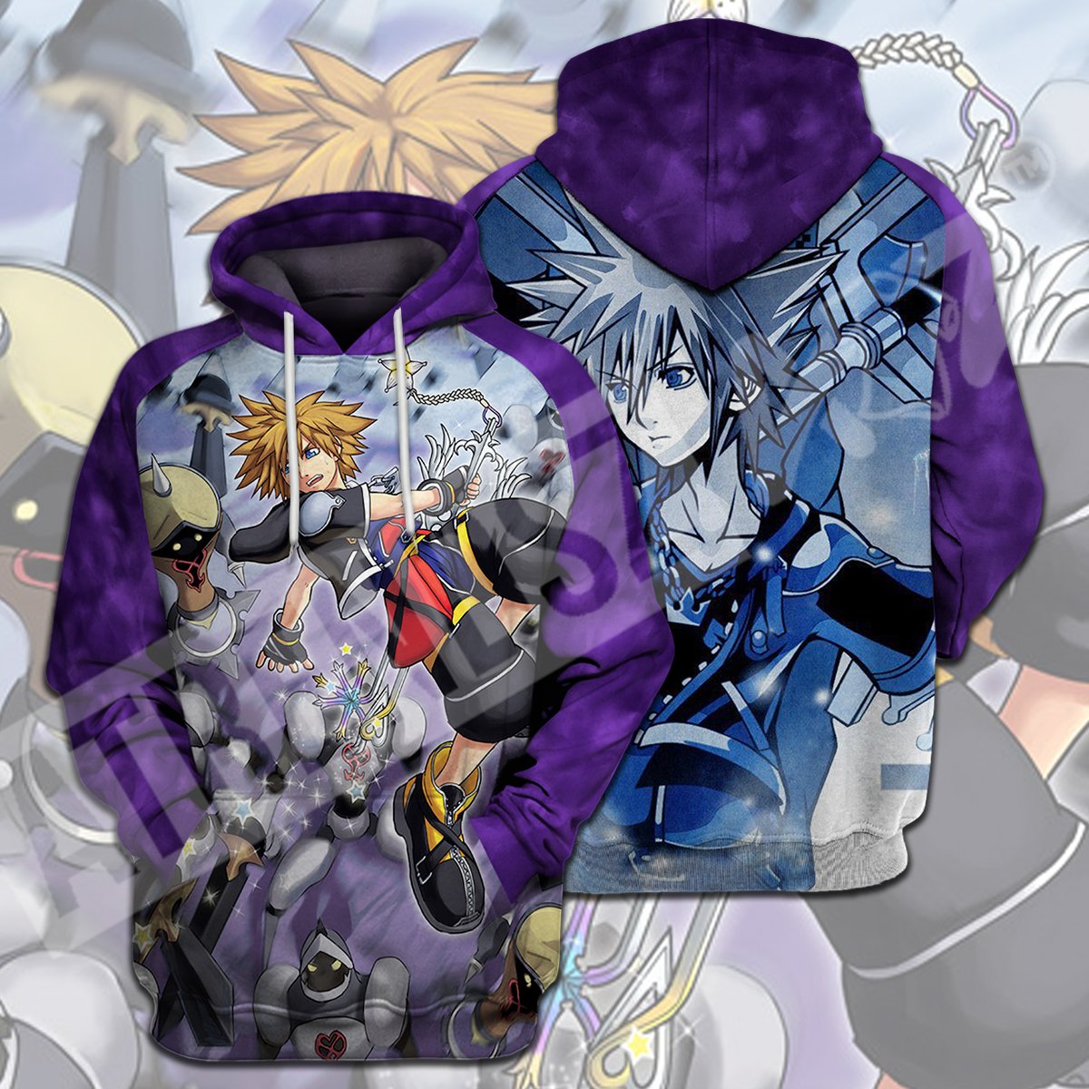  Kingdom Hearts T-shirt Sora Fighting Monster Purple Kingdom Hearts T-shirt Hoodie Adult Full Print