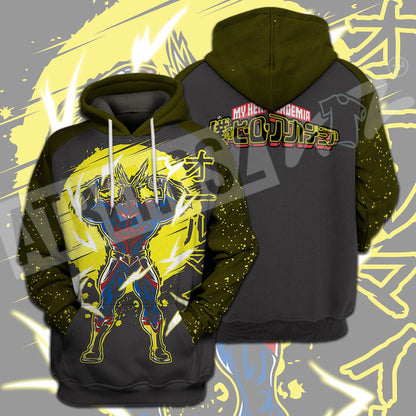  My Hero Academia T-shirt All Might Yellow Grey My Hero Academia Logo T-shirt Hoodie Adult Full Print