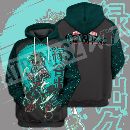  My Hero Academia T-shirt Midoriya Izuku Green Grey My Hero Academia Logo T-shirt Hoodie Adult Full Print