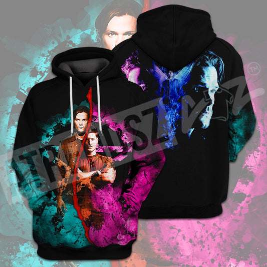  Supernatural T-shirt Dean And Sam Winchester Blue Pink T-shirt Hoodie Adult Full Print