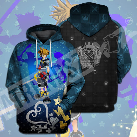  Kingdom Hearts T-shirt Sora Kingdom Hearts Heartless Mickey Head Pattern Blue T-shirt Hoodie Adult Full Print