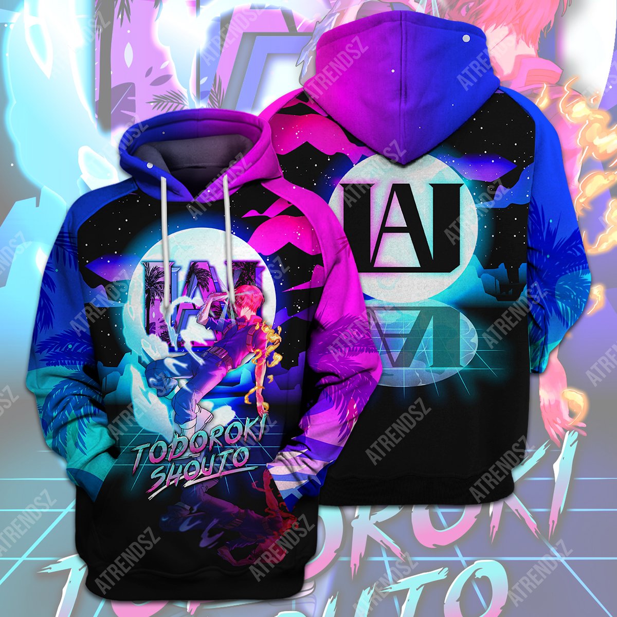  My Hero Academia T-shirt Todoroki Shouto My Hero Academia Logo Pink Blue T-shirt Hoodie Adult Full Print