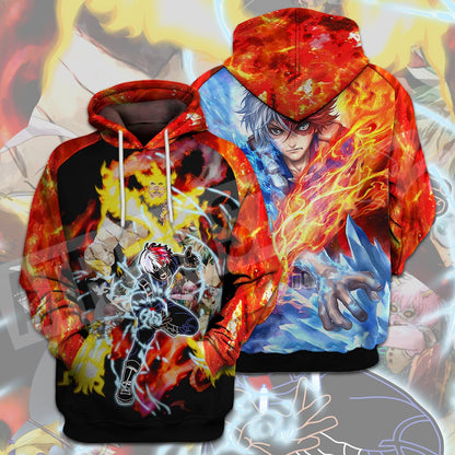  My Hero Academia T-shirt Todoroki Shouto All Might Fire Ice Red Blue T-shirt Hoodie Adult Full Print