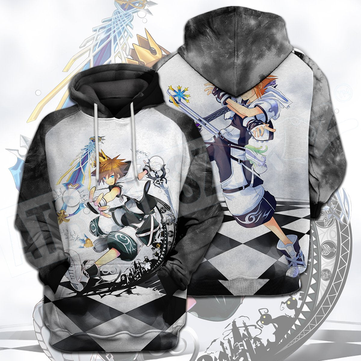  Kingdom Hearts T-shirt Cool Crown Sora Black White T-shirt Hoodie Adult Full Print