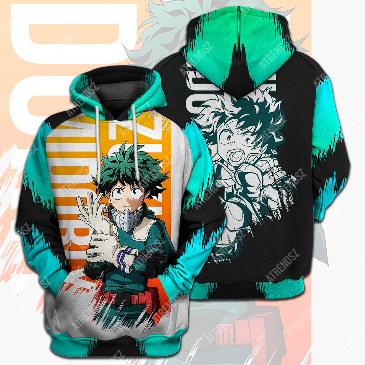  My Hero Academia T-shirt Midoriya Izuku Getting Ready Black Green T-shirt Hoodie Adult Full Print