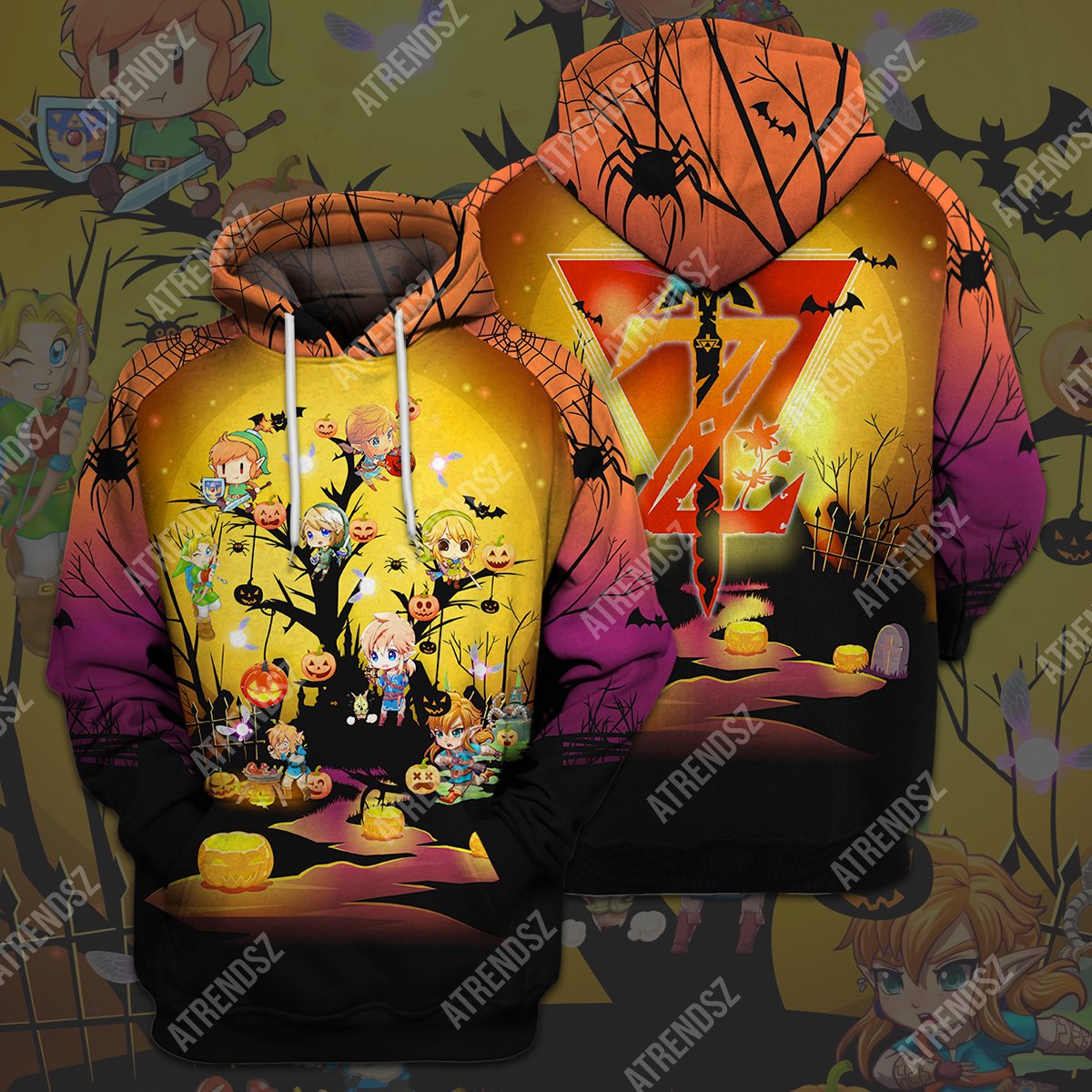 Unifinz Legend Of Zelda Halloween Shirt Link Halloween Tree Z Logo T-shirt Legend Of Zelda Hoodie Sweater Tank 2022