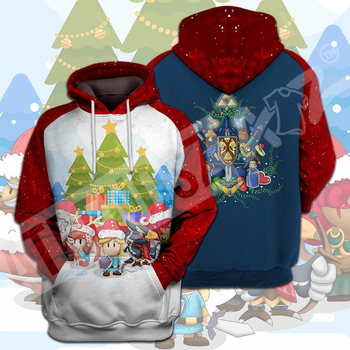 Unifinz Legend Of Zelda Christmas T-shirt Items Christmas Tree Chibi LOZ Character T-shirt Legend Of Zelda Hoodie 2022