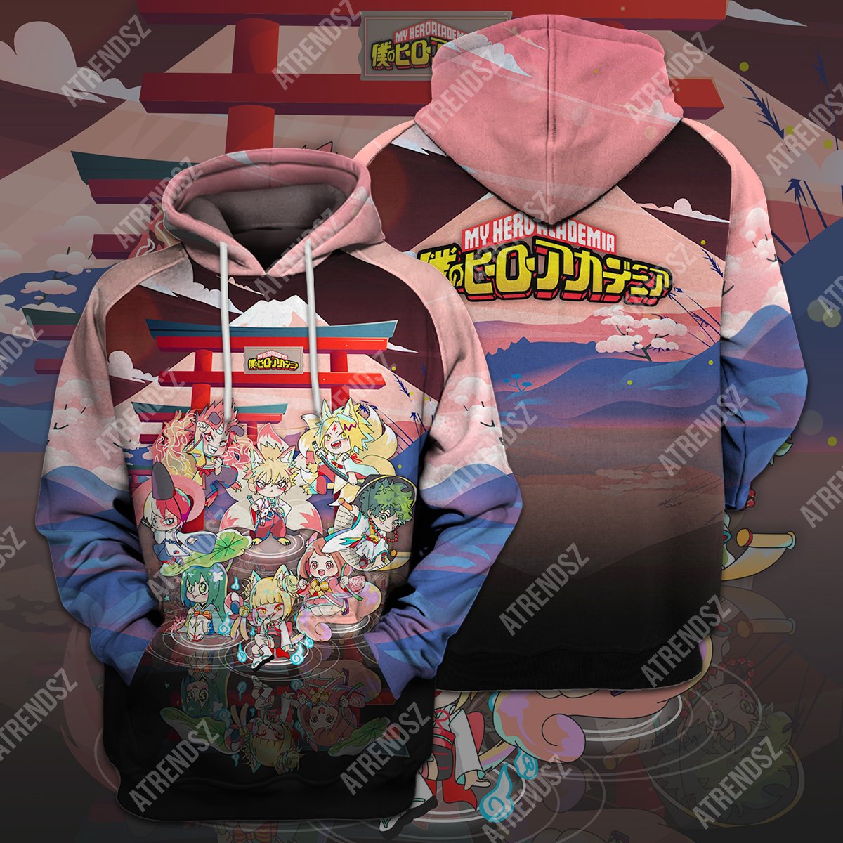  My Hero Academia T-shirt Characters Japanese Yokai Pink My Hero Academia Logo T-shirt Hoodie Adult Full Print