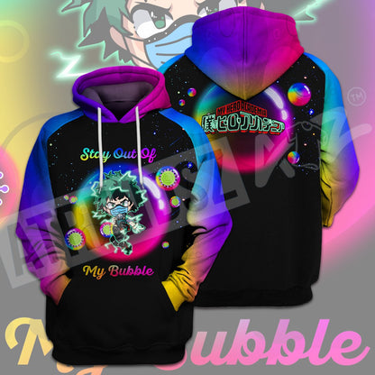  My Hero Academia Covid T-shirt Midoriya Izuku Stay Out Of My Bubble Pink Purple Black T-shirt Hoodie Adult Full Print