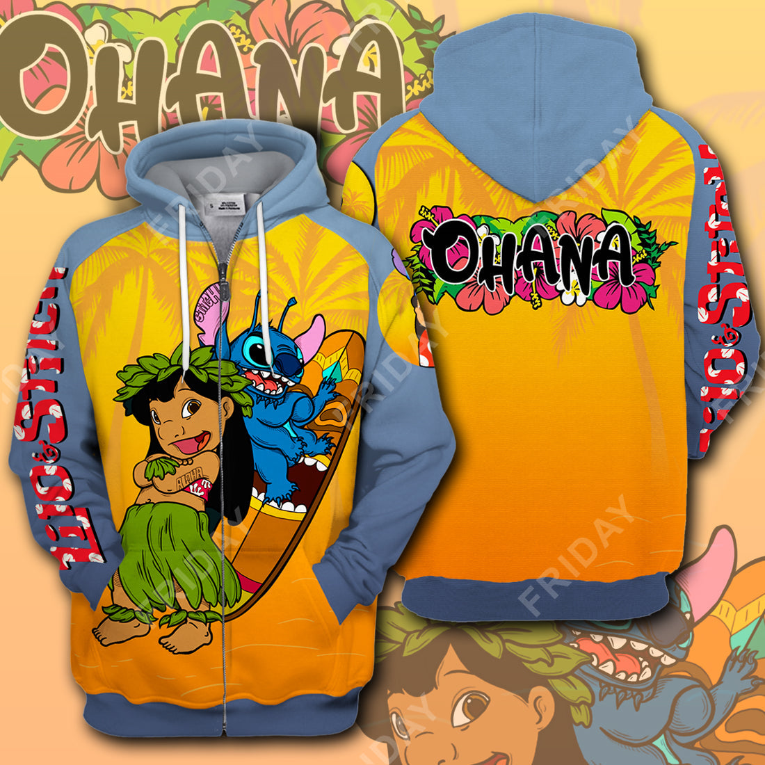 Unifinz LAS T-shirt Lilo And St Surfing Ohana 3D Print T-shirt Awesome High Quality DN Stitch Hoodie Sweater Tank 2022
