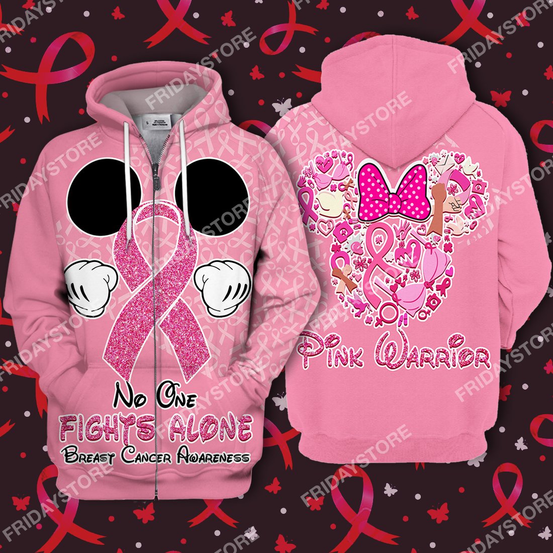 Breast Cancer No One Fights Alone All Over Print Hoodie T-shirt