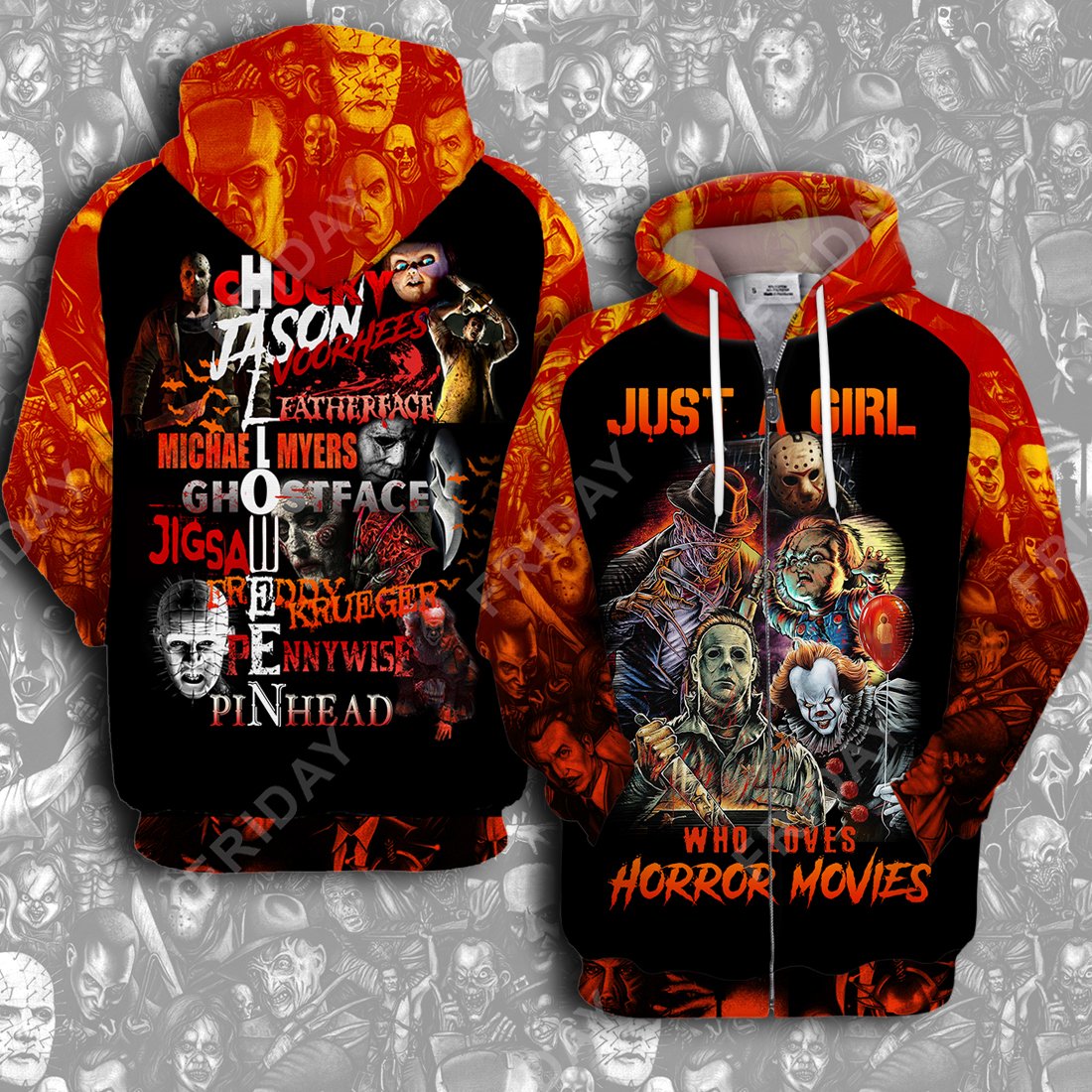 Just A Girl Who Loves Horror Movies All Over Print Hoodie T-shirt