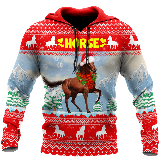 Horse Christmas T-shirt Horse With Christmas Hat Red Hoodie Horse Christmas Hoodie