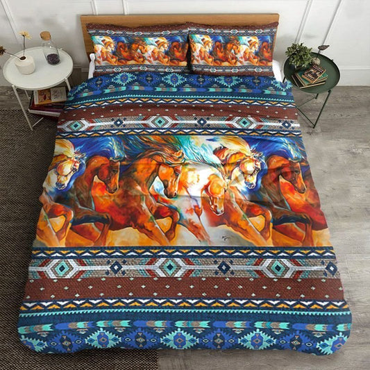 Horse Bedding Set Horse Herd Tribal Pattern Duvet Covers Colorful Unique Gift