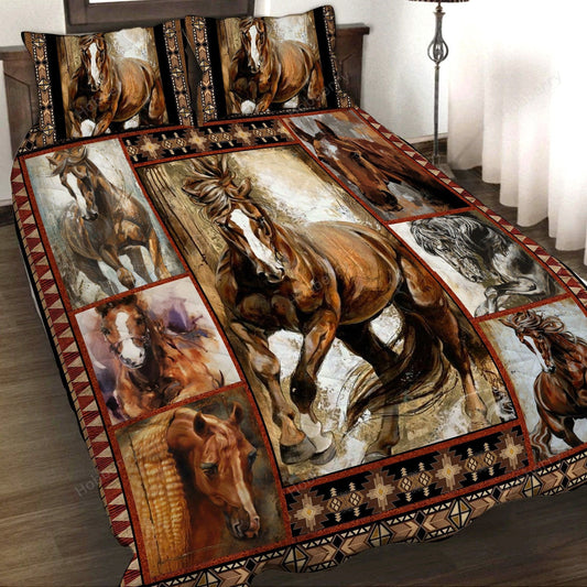 Horse Bedding Set Horse With Different Poses Duvet Covers Brown Unique Gift