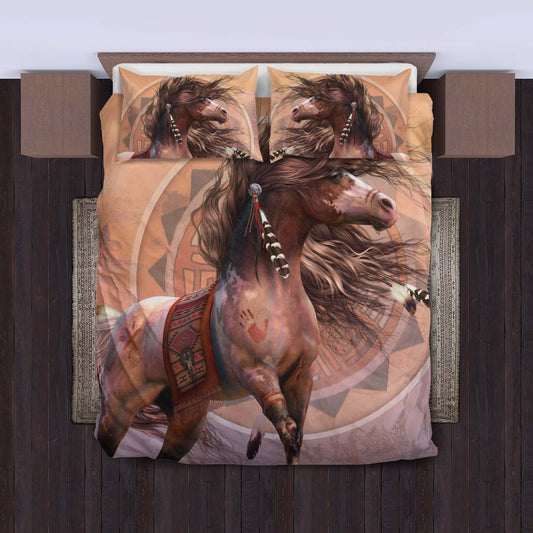 Horse Bedding Set Native American Horse Pose Duvet Covers Brown Unique Gift