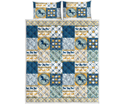 Horse Bedding Set Horse Azulejos Tile Pattern Duvet Covers Blue Unique Gift