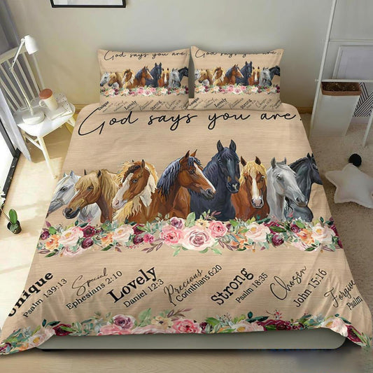 Horse Bedding Set God Says You Are Unique Lovely Strong Chosen Duvet Covers Brown Unique Gift