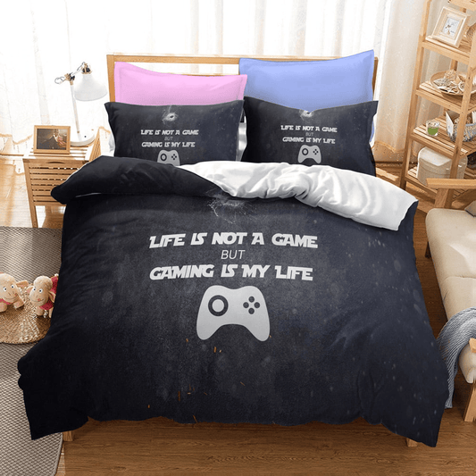 Game Bedding Set Life Is Not A Game But Gaming Is My Life Duvet Covers Black Unique Gift