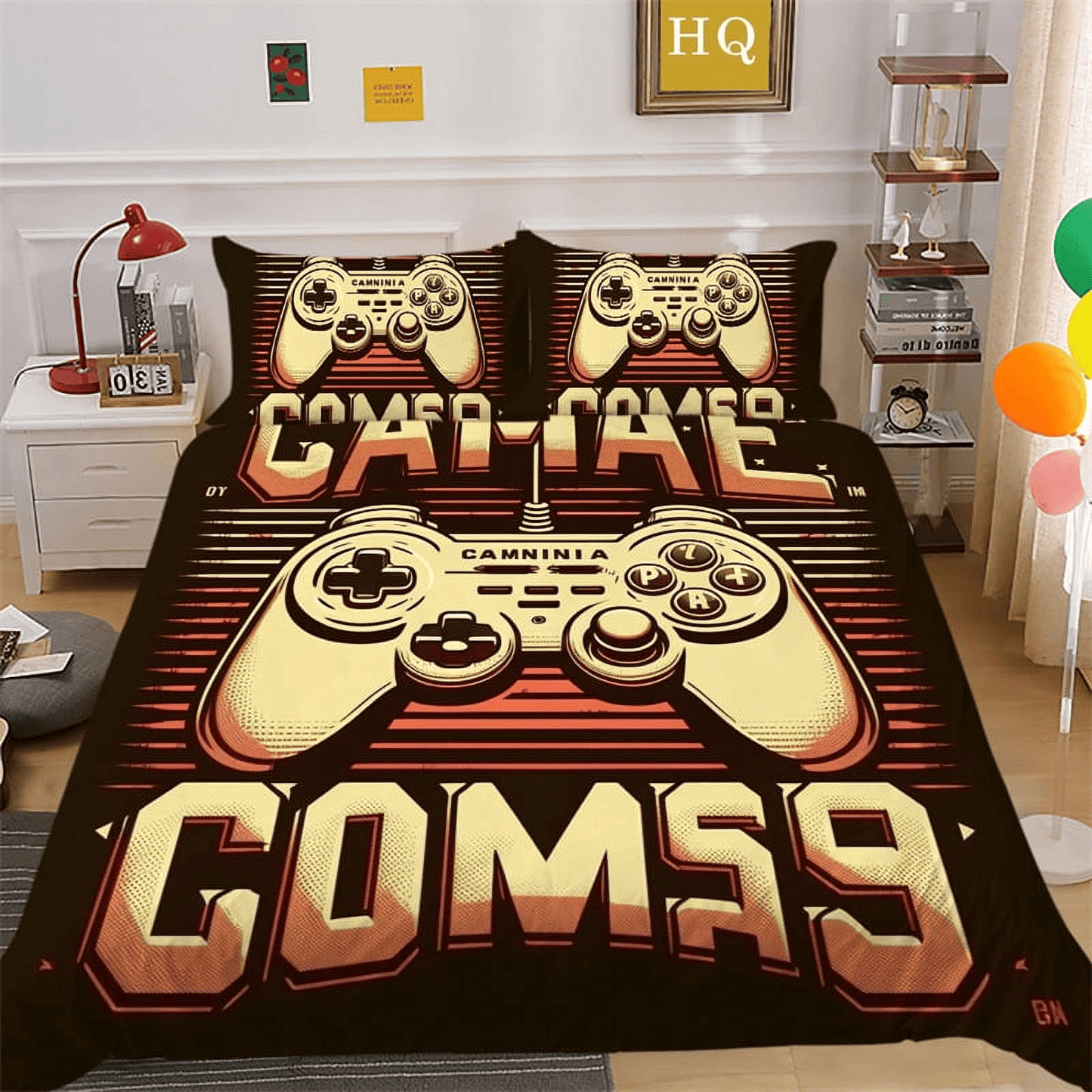 Game Bedding Set Game Console Camninia Vintage Style Duvet Covers Black Orange Unique Gift