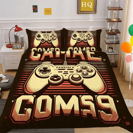 Game Bedding Set Game Console Camninia Vintage Style Duvet Covers Black Orange Unique Gift