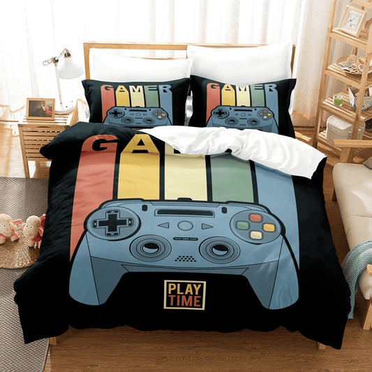 Game Bedding Set Retro Vintage Game Controller Play Time Duvet Covers Colorful Unique Gift