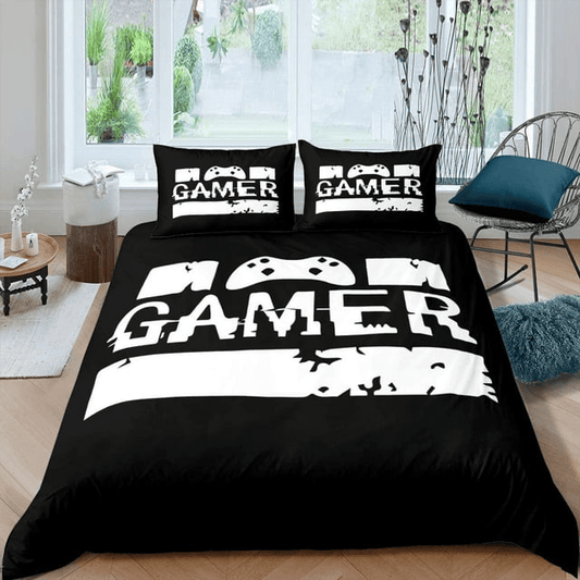 Game Bedding Set Gamer Console Silhouette Duvet Covers Black White Unique Gift