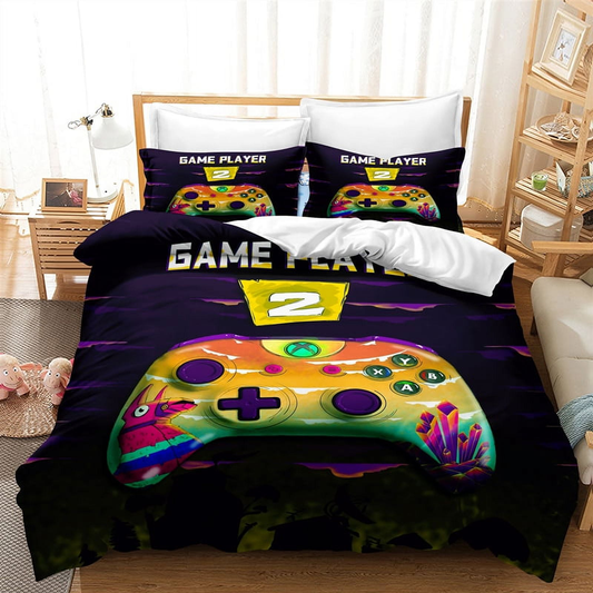 Game Bedding Set Game Player 2 Controller Graphic Duvet Covers Black Unique Gift