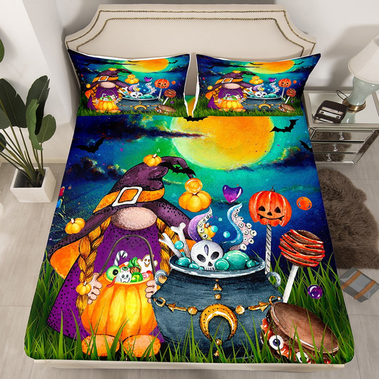 Halloween Bedding Set Gnome Making Postions Graphic Duvet Covers Colorful Unique Gift