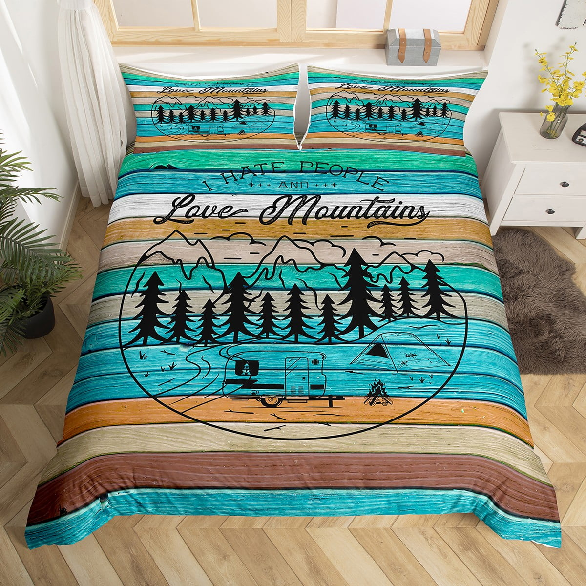 Camping Bedding Set I Hate People And Love Mountain Duvet Covers Green Unique Gift