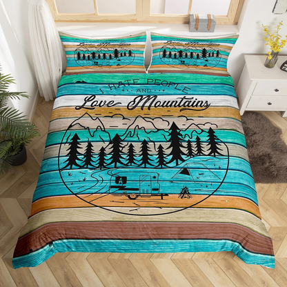Camping Bedding Set I Hate People And Love Mountain Duvet Covers Green Unique Gift