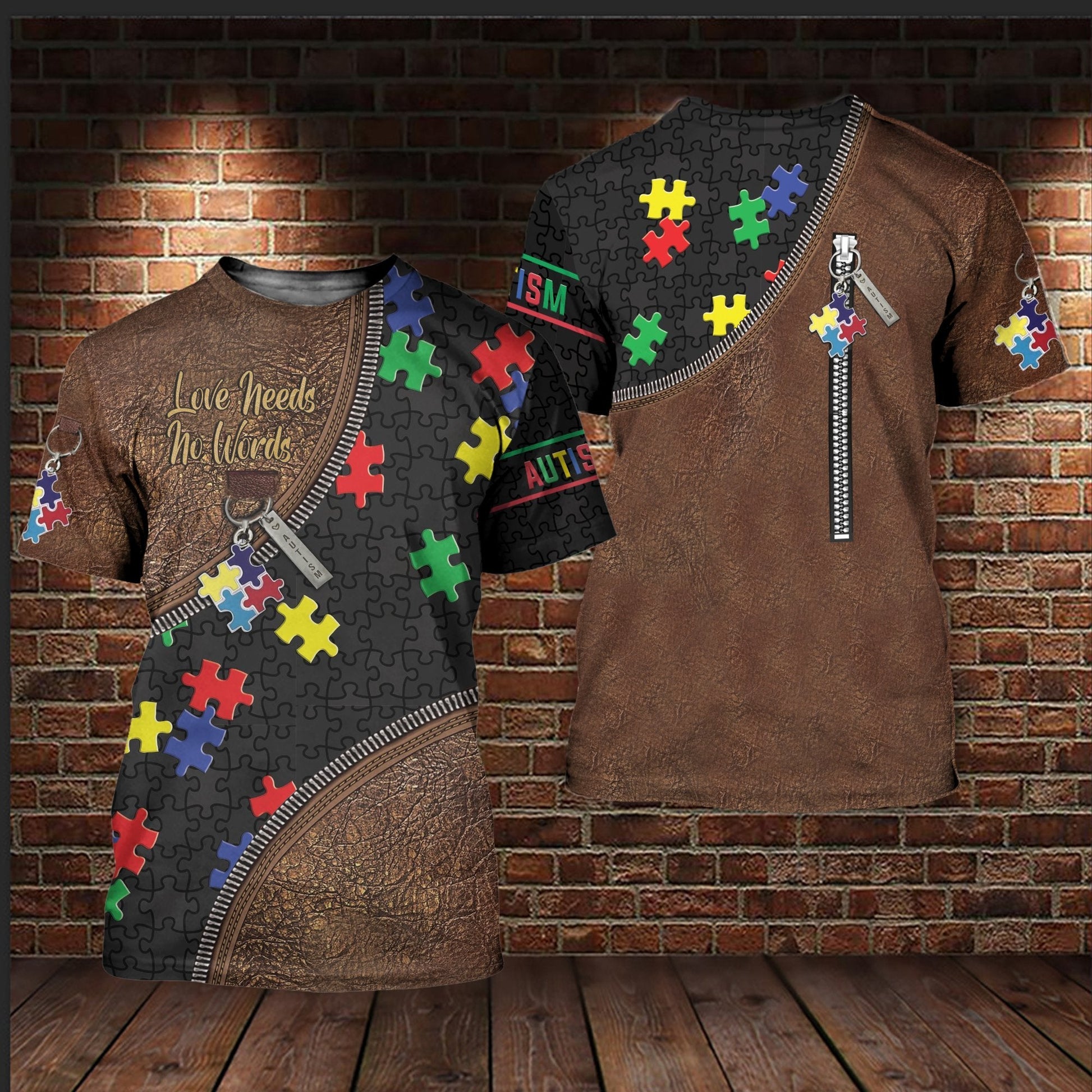 Unifinz Autism Hoodie Leather Love Needs No Words Brown Hoodie Autism Shirt Autism Apparel 2023