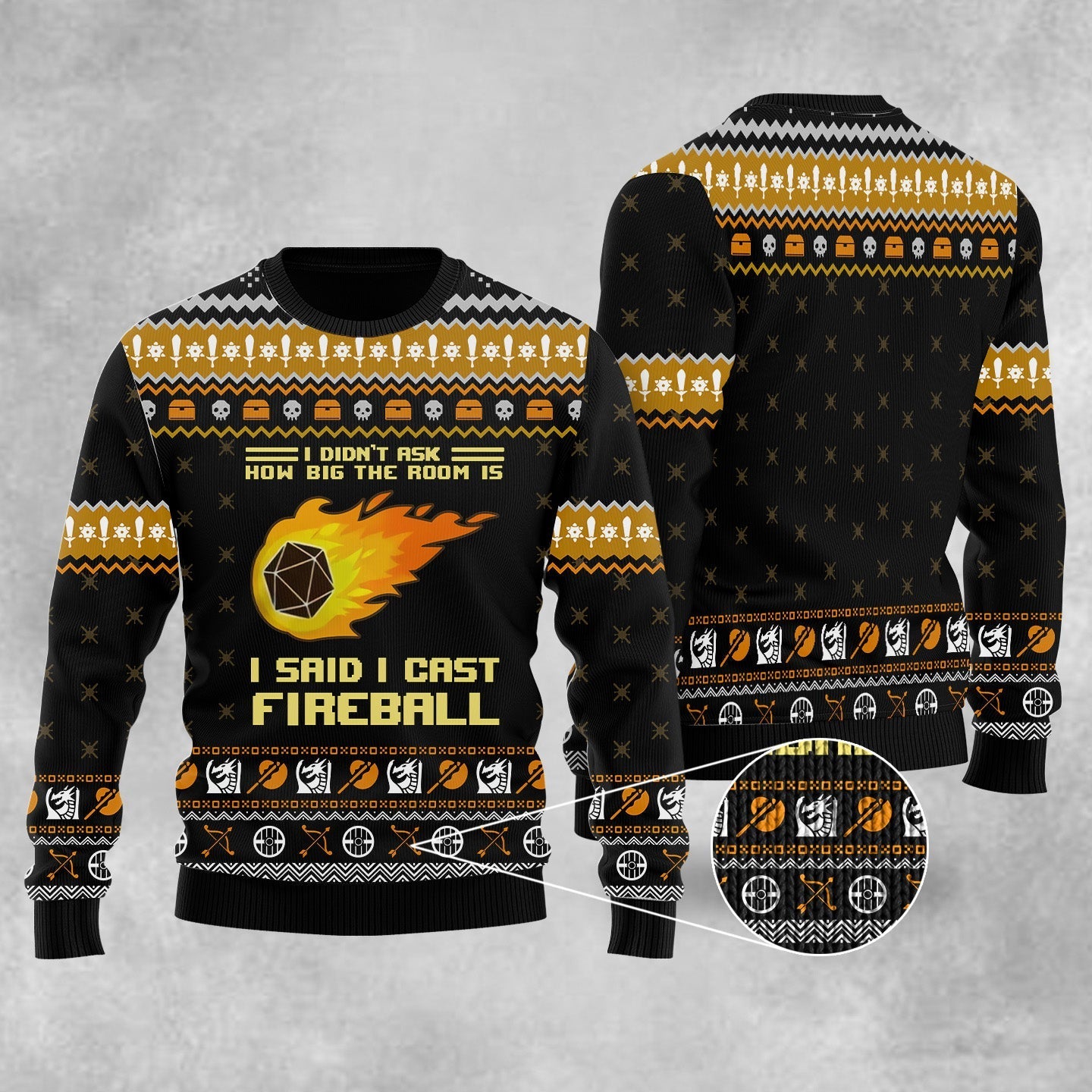 Dungeon And Dragon Sweatshirt I Said I Cast Fireball Game Items Pattern Sweatshirt Black Orange Unisex