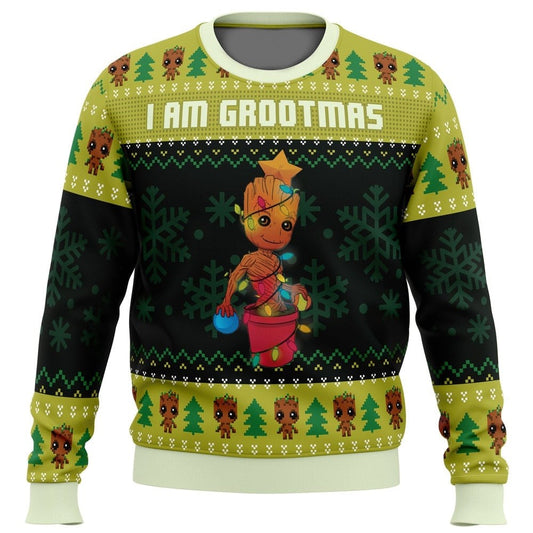 Guardian Of the Galaxy Sweatshirt MV I Am Grootmas Christmas Tree Pattern Sweatshirt Green Unisex