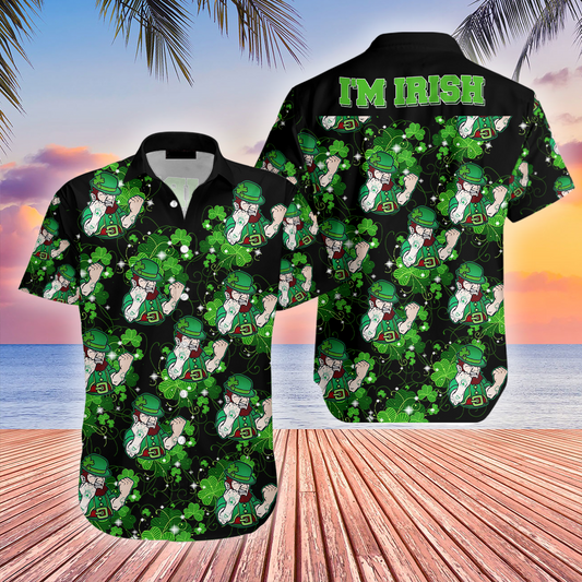 St Patrick's Day Hawaii Shirt I'm Irish Leprechauns Black Aloha Shirt St Patrick's Day Shirt