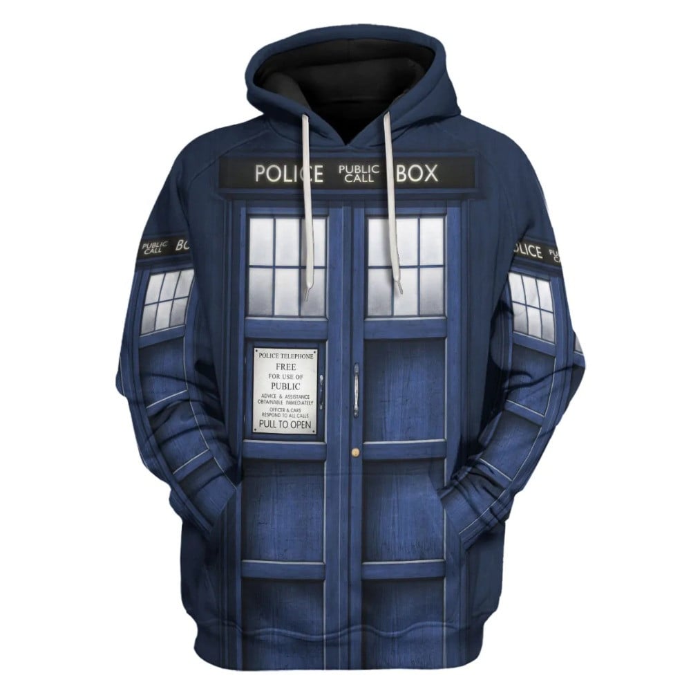 Doctor Who Hoodie Doctor Who Tardis Police Box Graphic Hoodie Blue Unisex