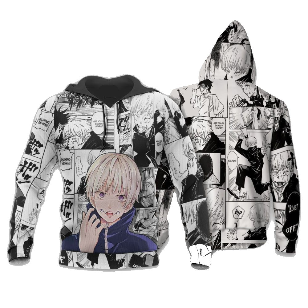 Jujutsu Kaisen Hoodie Inumaki Toge Manga Style Hoodie Black White Unisex