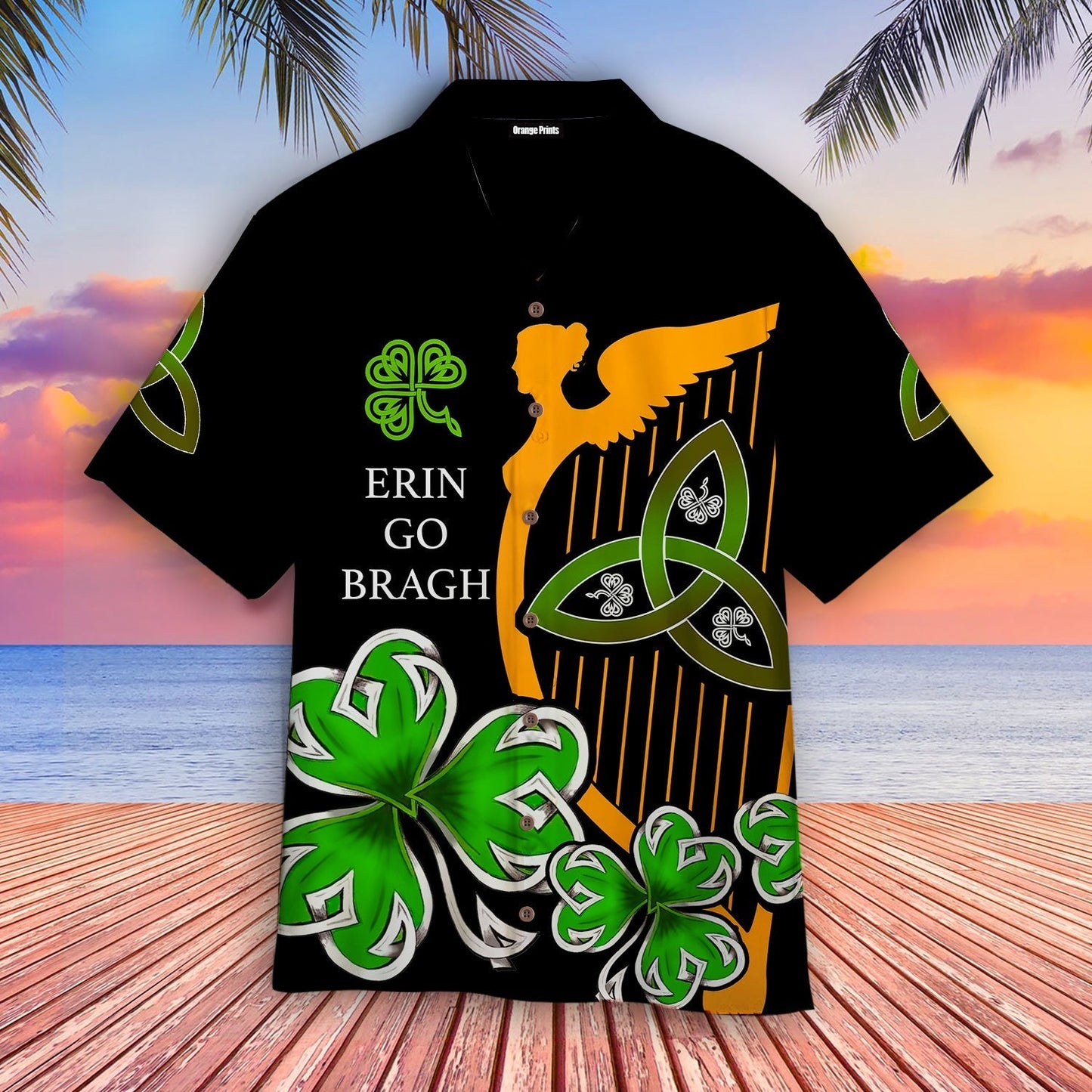 St Patrick's Day Hawaii Shirt Erin Go Bragh The Harp Black Aloha Shirt St Patrick's Day Shirt