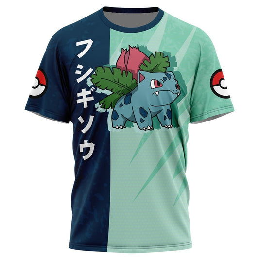 PKM T-shirt PKM Ivysaur Attack Pose T-shirt Blue Green Unisex