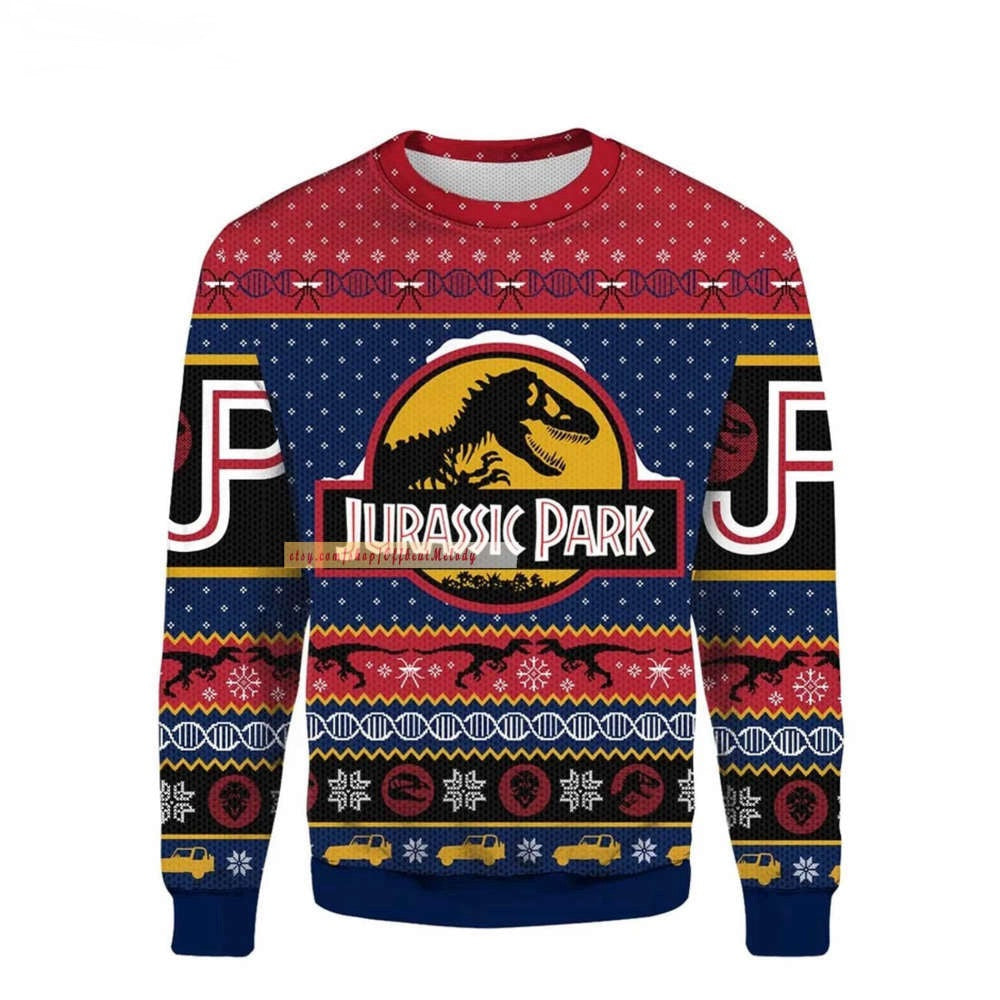 Jurassic Park Sweatshirt Jurassic Park Dinosaur Skeleton Sweatshirt Colorful Unisex