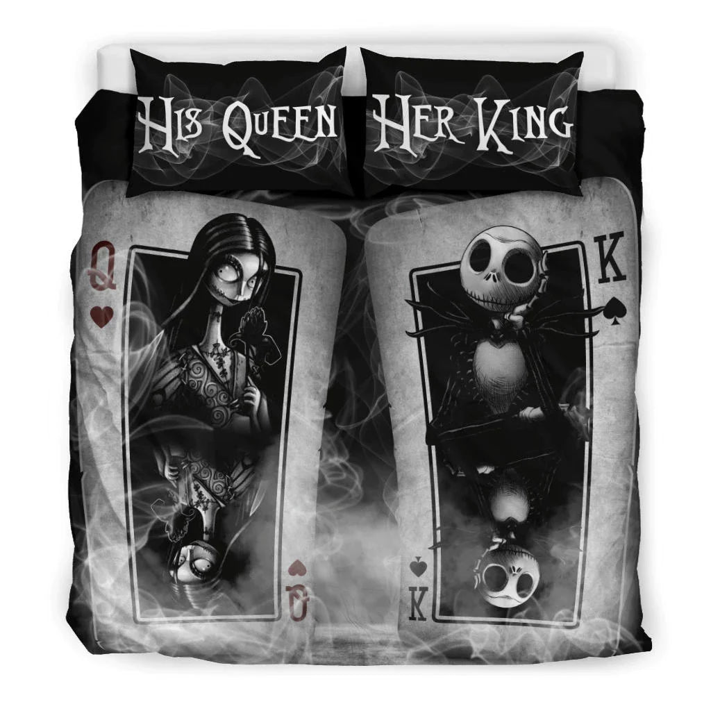 TNBC Bedding Set Jack And Sally Cards Duvet Covers Black White Unique Gift