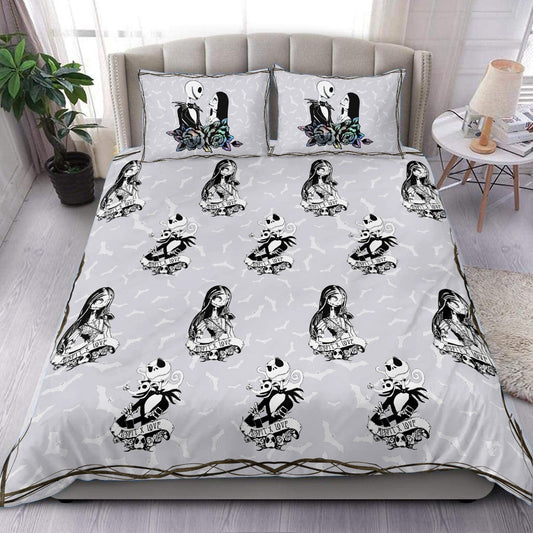 TNBC Bedding Set Jack And Sally Pattern Duvet Covers Black White Unique Gift