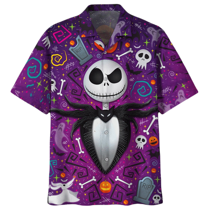 TNBC Hawaii Shirt Jack Skellington Happy Halloween Aloha Shirt Purple Unisex